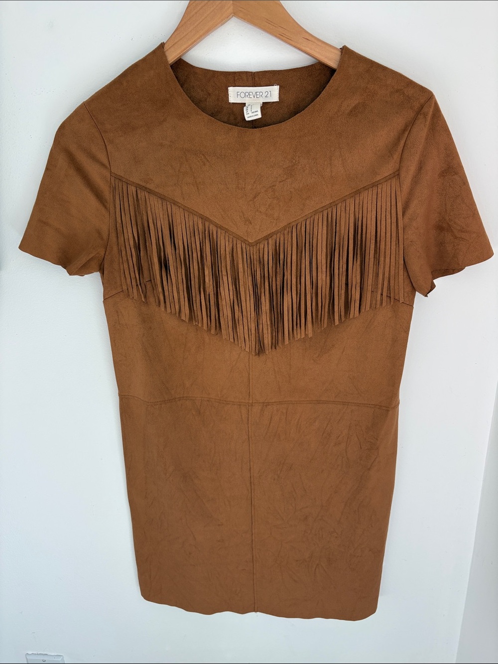 Forever 21 Tan Fringe Faux-Suede Mini Dress